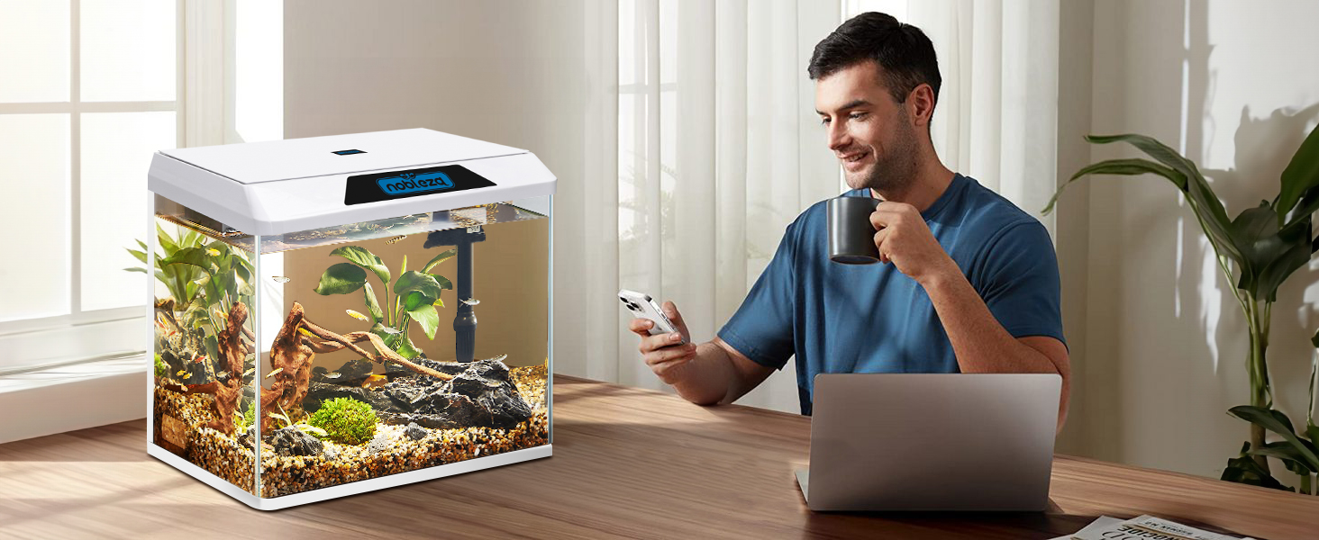 Акваріум Nobleza 54L Комплект: нано-акваріум з LED-підсвічуванням та фільтром, білий