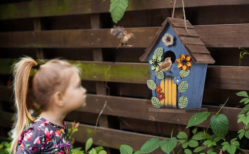 Дерев'яний будиночок для птахів JAZUIHA - годівниця для диких птахів, садовий декор, 40 мм отвір