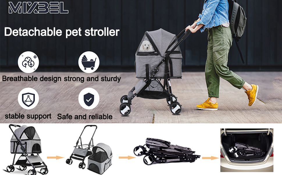 Візок для собак та котів, сірий, до 20 кг, з поворотним колесом та гальмом