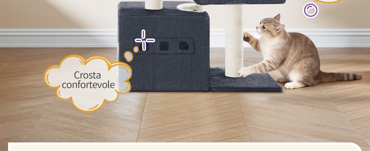 Дерево для котів Hzuaneri, 75 см, зі стійкою конструкцією, великою лежанкою, котячою печеркою, сизалевими стовпчиками, кошиком та іграшками, сірий колір