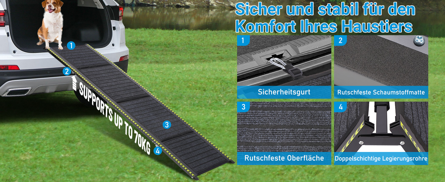 Рампа для собак FASRIOU 180x50 см, розкладна, для великих собак до 70 кг, з антиковзким покриттям, для авто, SUV, вантажівки