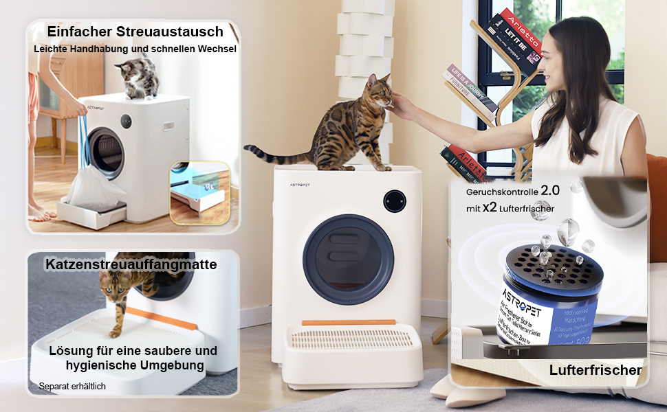 AstroPet Автоматичний лоток для котів з самоочищенням та керуванням через додаток, 68л, білий