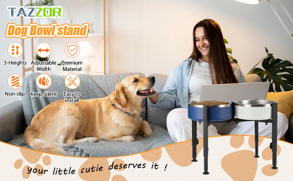 Підвищений годівниця для собак з регульованою висотою та шириною (17-30 см), металева стійка для мисок, підходить для великих, середніх та маленьких собак (миски не входять)