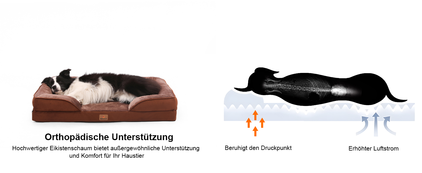 Ортопедичне ліжко для собак великих порід, ергономічне собаче ліжко з піною у формі яйця, водонепроникне, неслизьке, 89x63 см, світло-сірий колір (89x63x17 см)