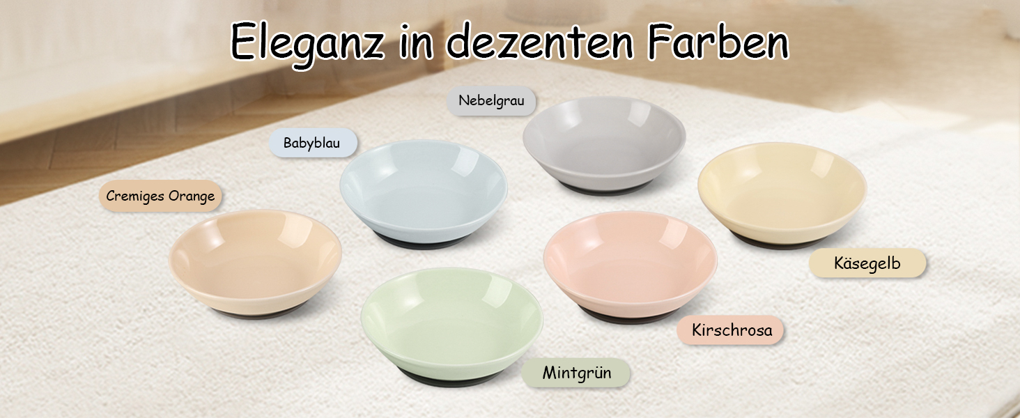 Набори мисок для котів з кераміки Katzennäpfe - 6 шт. Миски для корму котів у пастельних тонах. Широкі, плоскі, з міні-силіконовими подушечками. Підходять для мікрохвильової печі та мийки. Об'єм 250 мл, 6 кольорів