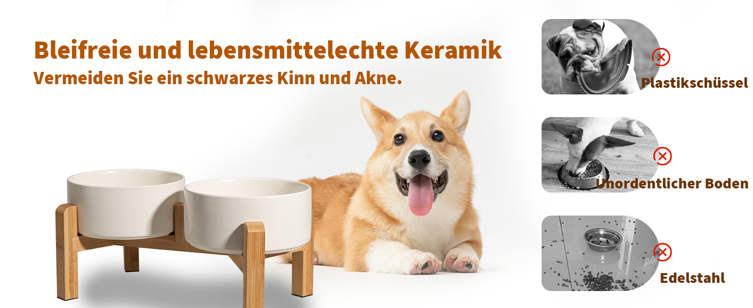 Набір мисок для собак, підняті миски, кераміка, протиковзкий стійкий, 2 шт., 850 мл, білий