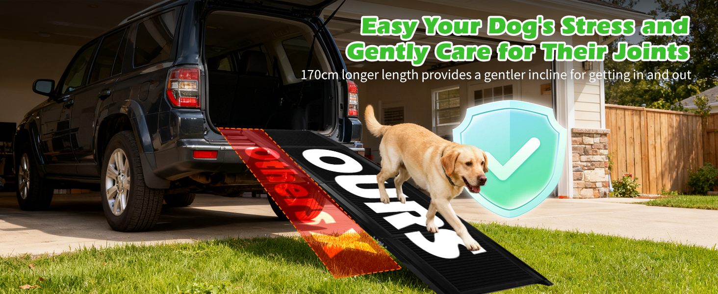 Nobleza Рампа для собак, розкладна, 170 см, антиковзаюча поверхня, для SUV, позашляховиків, вантажівок та сходів, стабільна, для великих та середніх собак до 110 кг