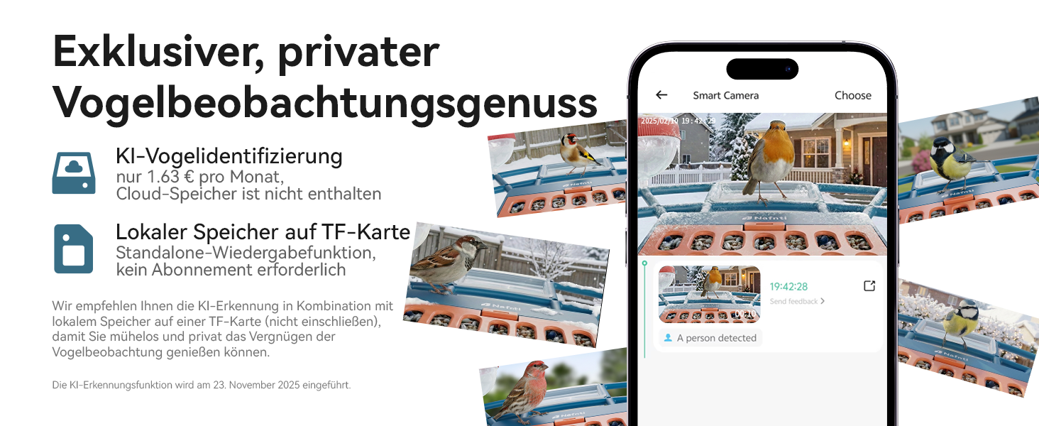 Кормушка для птахів з камерою, AI розпізнавання птахів, 2.4 ГГц/5 ГГц, сонячна, захищена від білок, миттєві сповіщення, 2K камера для заднього двору