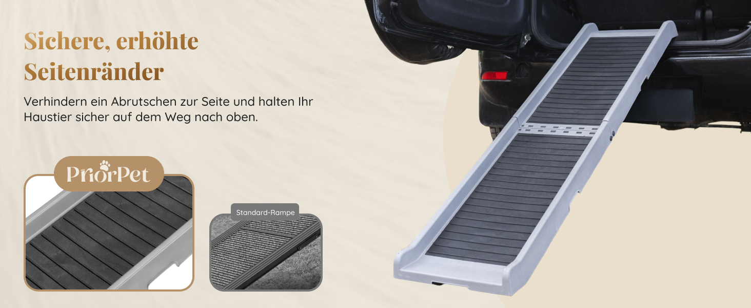 Рампа для собак у машину, складана – 174 см, 38 см – протиковзка гумова поверхня, для великих собак – стійка сходинка для авто та SUV – вантажопідйомність 136 кг – чорна (світло-сіра)