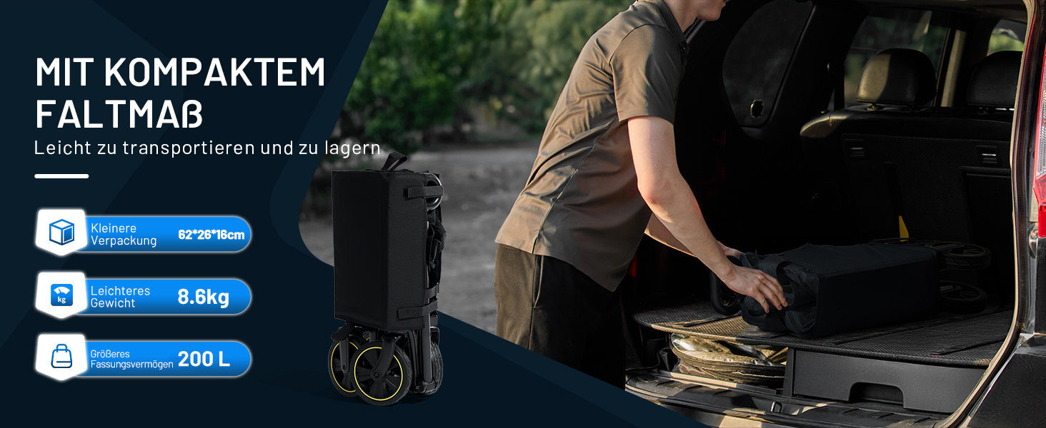 Возик вантажний складний Timber Ridge 200л з тримачем для напоїв, для саду, відпочинку, кемпінгу, чорний