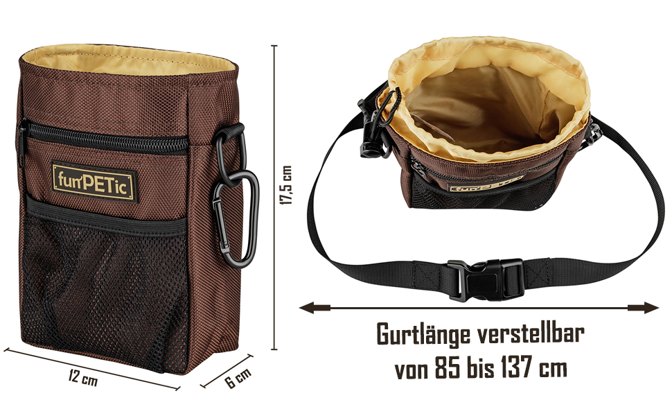 Набір для годування тварин funPETic: сумка для ласощів та складна миска з силікону. Сумка для корму з 4 відділеннями, варіанти носіння, карабін у подарунок. Ідеально для собак, коней та дресирування.