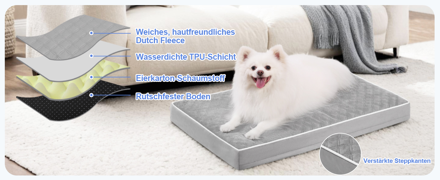 Ортопедичне ліжко для собак KSIIA, 58x43x7 см, сіре - зручне та миється, знімний матрац