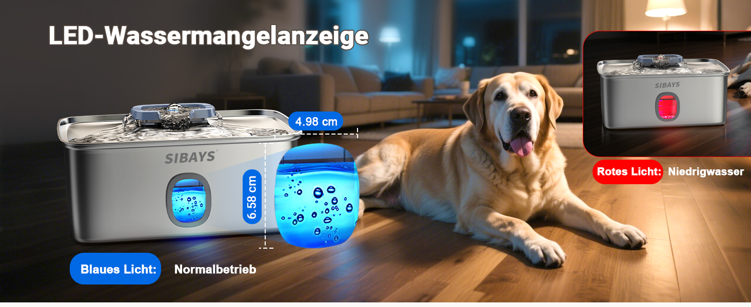 Фонтанчик для котів та собак 15L: великий, з нержавіючої сталі, з LED та вікном, для великих собак та кількох тварин