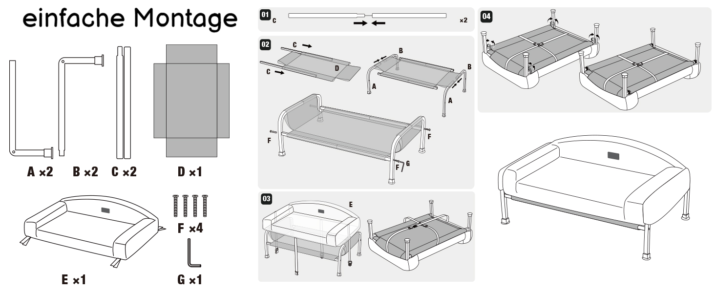 Ліжко для собак Veehoo - зручне диванчик для маленьких собак з ортопедичним матрацом, антиковзаючі ніжки, 60x45x10 см, білий