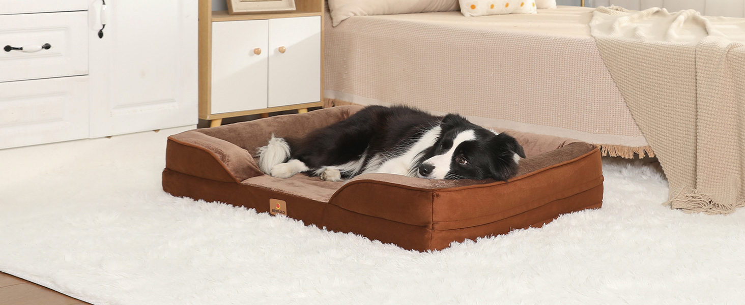 Ортопедичне ліжко для собак великих порід, ергономічне собаче ліжко з піною у формі яйця, водонепроникне, неслизьке, 89x63 см, світло-сірий колір (89x63x17 см)