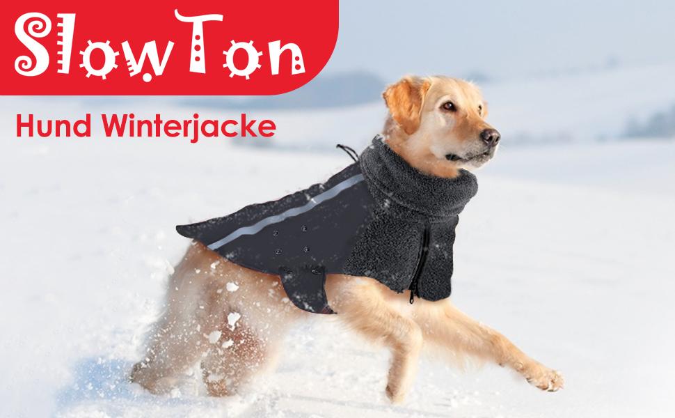 Зимовий теплий одяг для собак SlowTon: водонепроникна куртка з флісу з накидним коміром, світловідбивачі, регульована, для цуценят та дорослих собак (M, сірий)