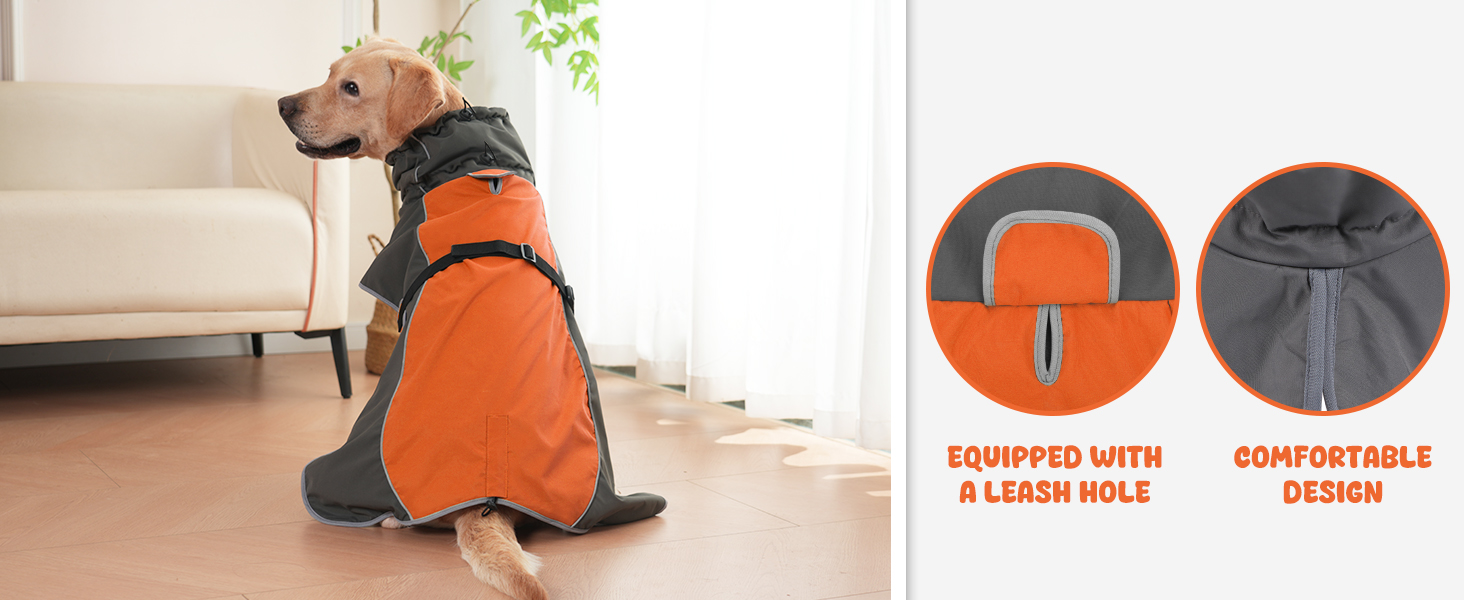 Водонепроникна куртка для собак, світловідбиваюча, вітрозахисна, тепла зимова куртка з м'яким флісовим підкладкою для собак маленьких та великих порід, для активного відпочинку, кемпінгу та походів у холодну погоду, розмір M (спина: 50 см), помаранчевий колір