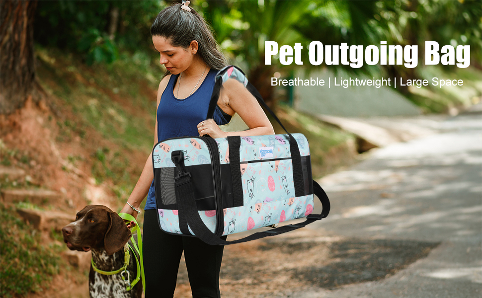 PETCUTE Транспортна сумка для котів та собак, складана, з плечовим ременем, схвалена авіакомпаніями, дихаюча, знімний килимок, M, Marineblau (Морський блакитний)