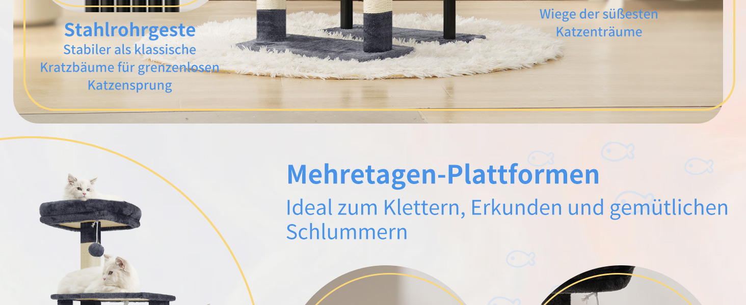 Котячий будиночок Heybly Kratzbaum HCT200SW: зручний когтетоп з будиночком, стійка конструкція, 125 см (димно-сірий)