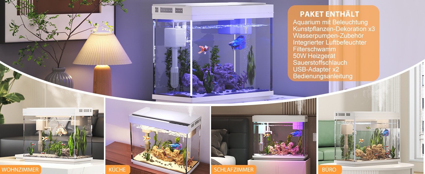 Акваріум Vehipa Nano 9L з підсвіткою, фільтром, обігрівачем та зволожувачем повітря (білий)