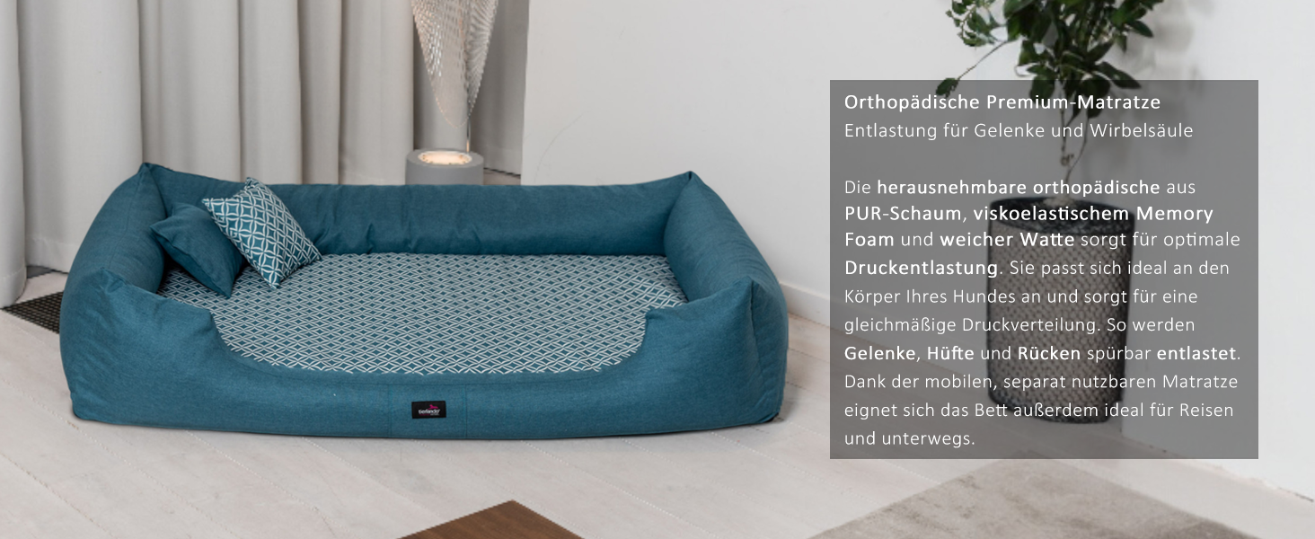 Ортопедичне ліжко для собак Tierlando® Ellen з матрацом з піною з ефектом пам'яті та текстурованою облямівкою. Розмір: 90x75 см, колір: кремовий. Підходить для собак великих та малих порід.