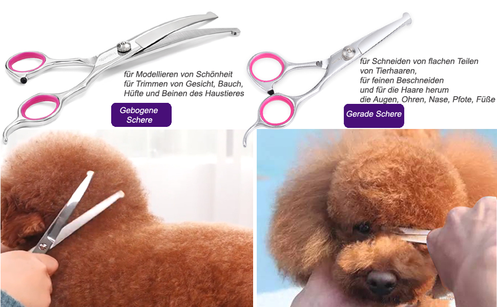 Набір професійних ножиць для собак з безпечними закругленими кінчиками, прямі ножиці, ножиці для вичісування, ножиці для стрижки шерсті, вигнуті ножиці та гребінець для догляду за шерстю собак та котів