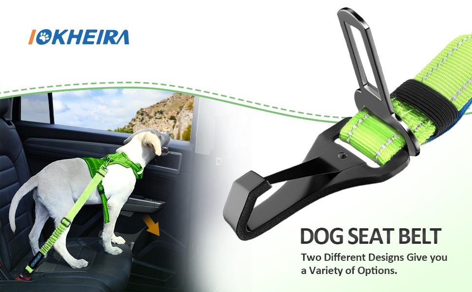 Автомобільний поводок для собак IOKHEIRA: безпечний, регульований, з універсальним з'єднувачем (неоновий зелений)
