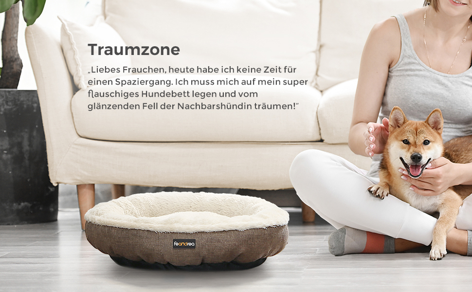 Кругле ліжко для собак та котів Feandrea, Donut, діаметр 55 см, коричневе, PGW55C, 55x55x12 см