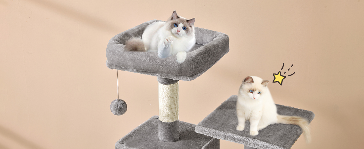 Кігтеточка для котів MSmask велика, багатоярусна з платформами, гамаком та сизалевими стовпчиками (сірий)