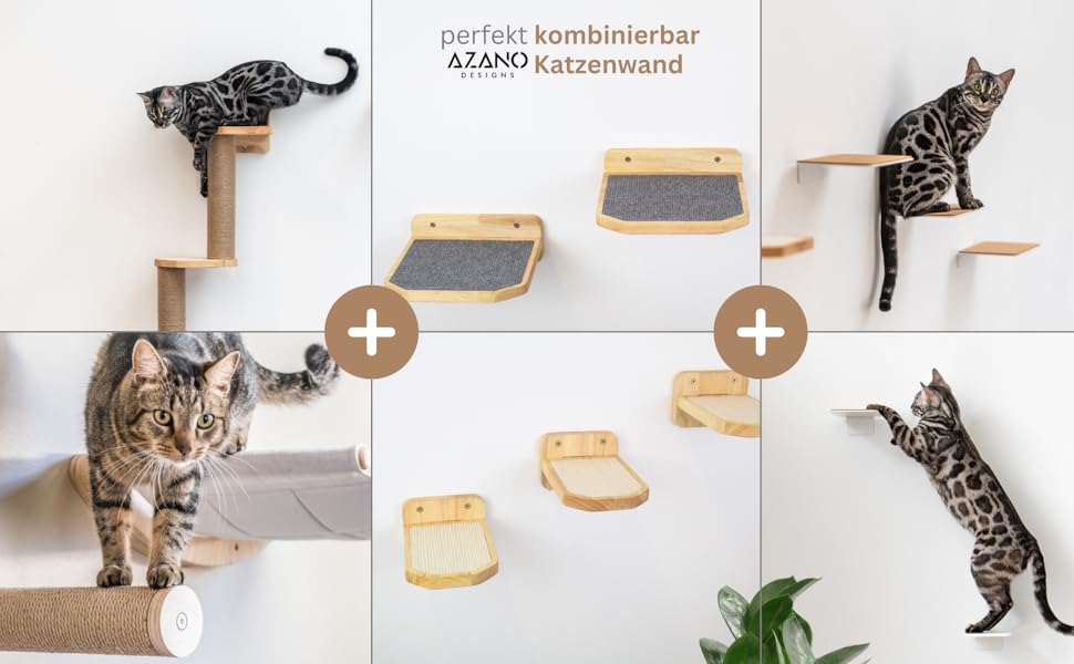 Кігтеточка-гамак для котів AZANO® XL з металу | Дизайнерська стіна для лазіння котів | Гамак для котів на стіну | великий та стабільний (Сірий) AZANO-Сірий