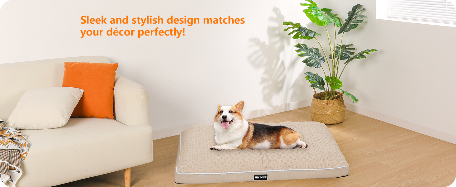 Ортопедичне ліжко для собак, матрац для собак з двошаровим дизайном, миється, знімний кошик для собак, 90 см для собак маленьких та середніх порід, бежевий колір, розмір 89 x 59 x 10 см