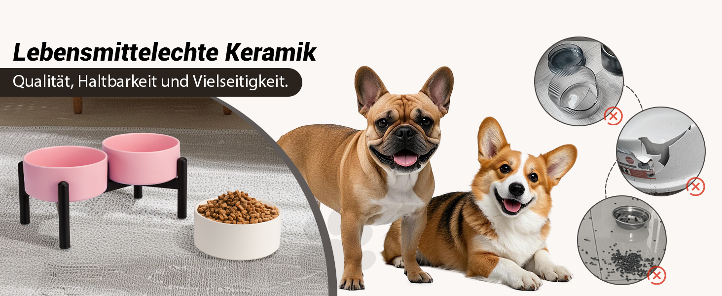 Набір мисок для собак на підставці: 2 миски з кераміки з нержавіючою підставкою, 850 мл, сірий колір. Ідеально для маленьких та середніх собак
