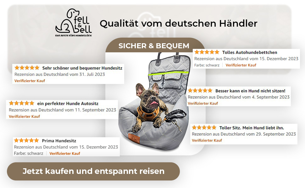 Автокрісло для собак середнього розміру Fell&bell, чорного кольору | 2-в-1, зручне та стильне, для подорожей