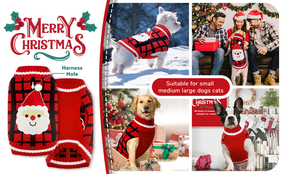 Теплий різдвяний светр для собак з отвором для язика, червоний в клітинку, олень, костюм для собак, підходить для малих, середніх та великих собак, котів, теплий осінньо-зимовий одяг, цуценят, одяг для собак, преміум якість, червоний в клітинку, олень (XX-Large, різдвяний костюм)