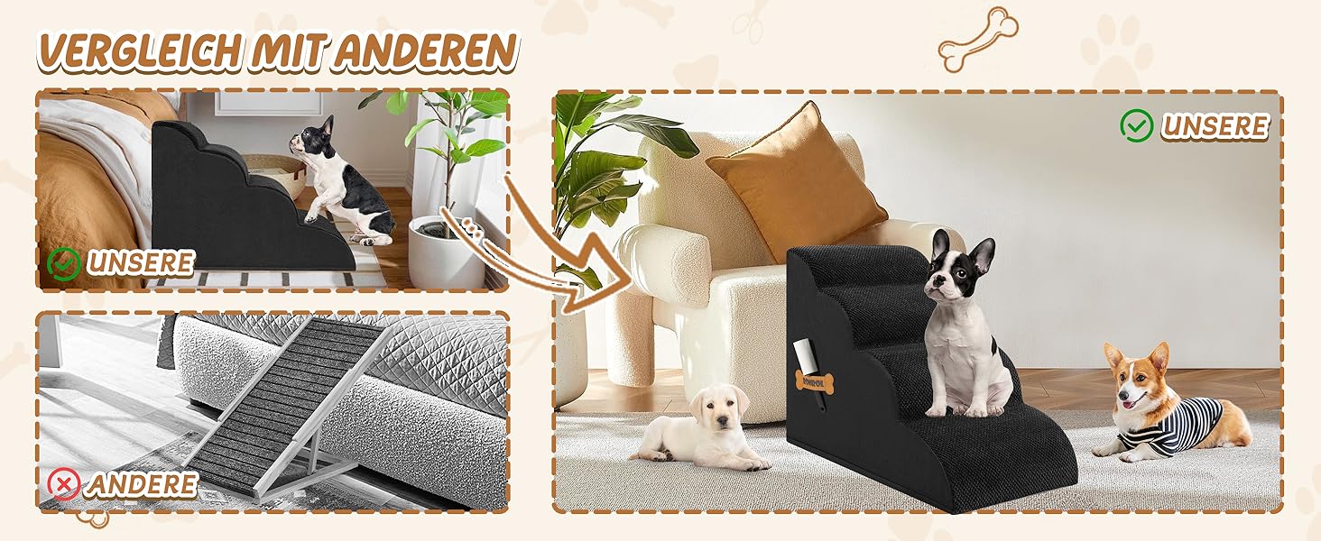 Сходинка для собак та котів Romrol – 4 сходинки, чорний колір, з неслизьким покриттям, з Memory Foam, для захисту суглобів