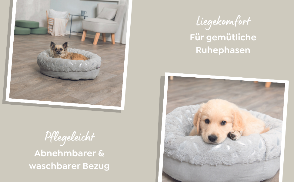 Ліжко для собак TRIXIE з пухом, 50 см, сірий/сріблястий - зручне лежання для маленьких собак, з велюром та плюшем, антиковзаюче, миється, 36528