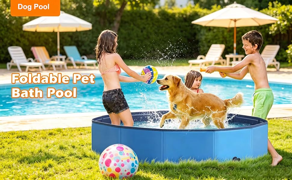 Басейн для собак Hundepool складний 120x30 см, з антиковзким покриттям, зливний отвір, щітка, PVC