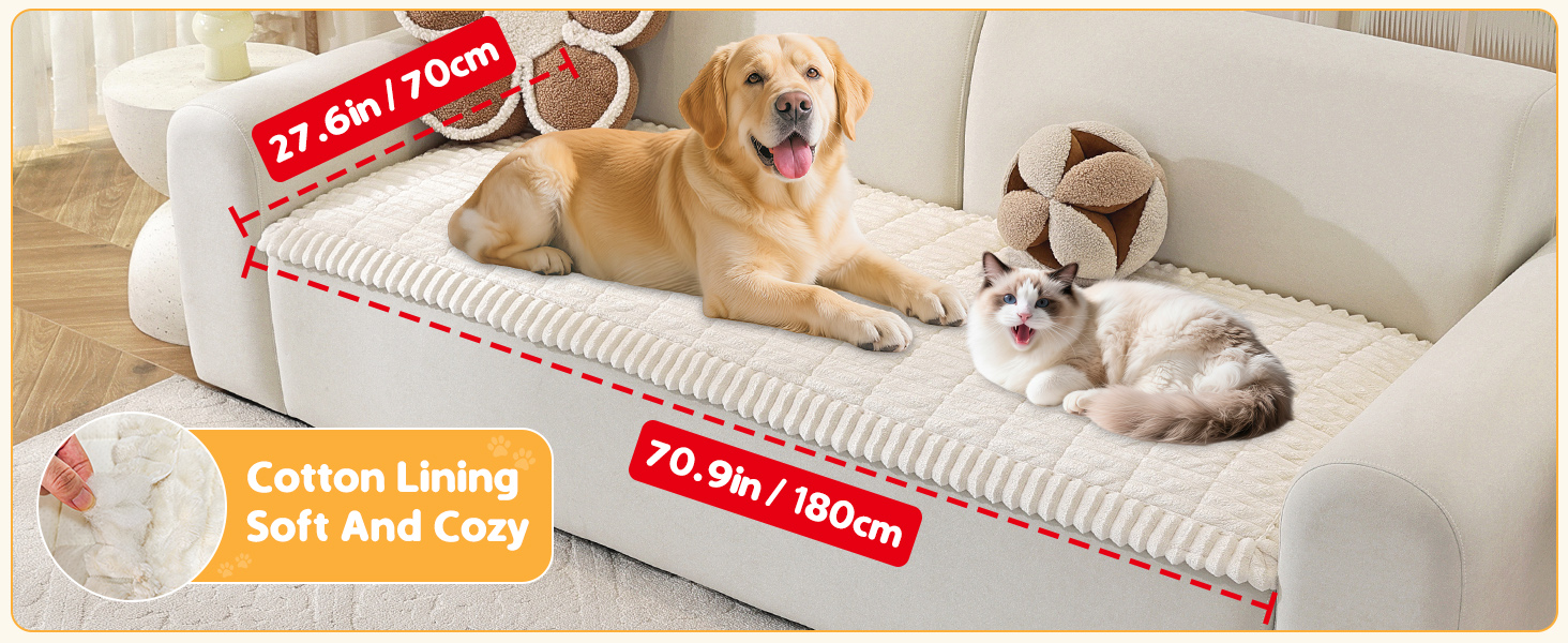 Плед на диван для собак, фланелевий, 70 x 180 см, бежевий. М'який, зручний, антиковзаючий, для захисту дивана від шерсті та бруду. Можна прати в машині.