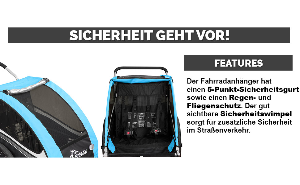 SAMAX Fahrradanhänger Jogger 2in1: Дитячий велопричіп-коляска 2в1, 360° обертання, для 2 дітей - Black Edition Turquoise