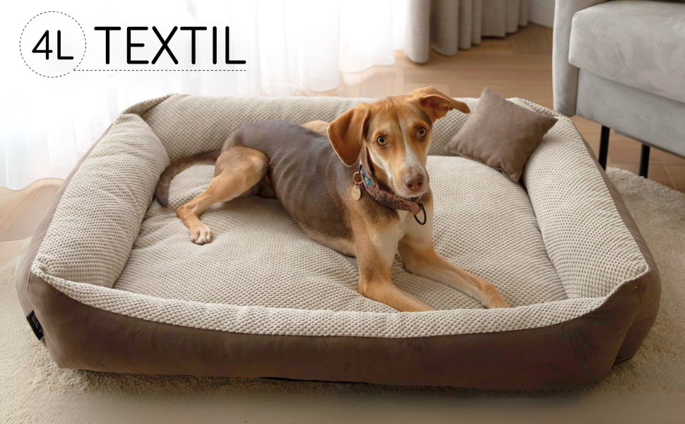 М'яке ліжко для собак Teo 120x100 см, сіре - знімний чохол, кошик для собак середніх порід