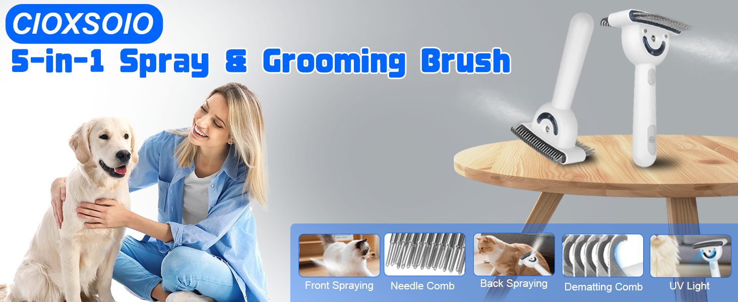 Парова щітка для собак та котів, 2-в-1 з UV-стерилізацією, для вичісування ворсу та підшерстка