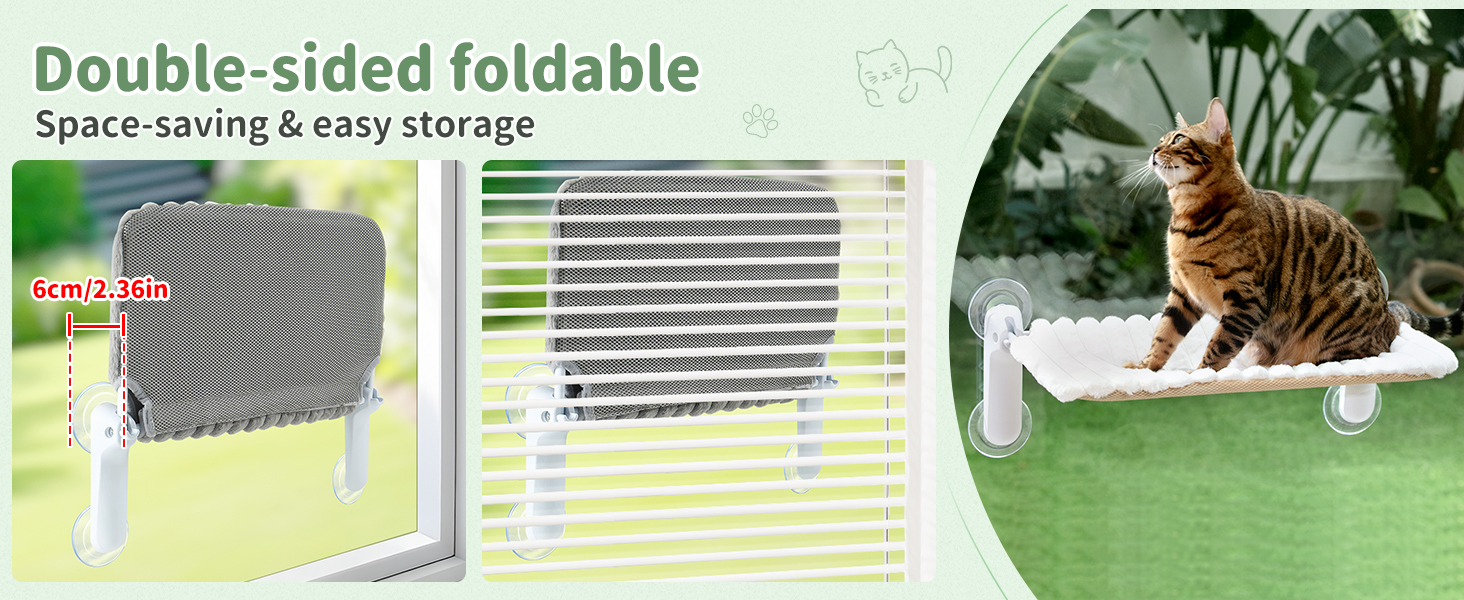 Ліжко для котів GUUSII HOME на вікно, розкладне, з присосками, 54x30 см (біле, M)
