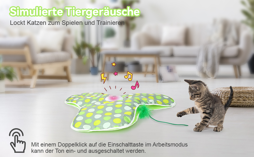 Інтерактивна іграшка для котів FUGODIWI: електрична, з автоматичним полюванням на мишей, знімні пір'я, USB-зарядка, зелена