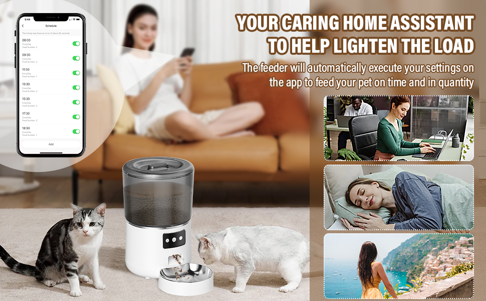 Автоматичний годівник для котів та собак, 4л, з миски з нержавіючої сталі, програмування до 10 прийомів їжі на день, просте керування