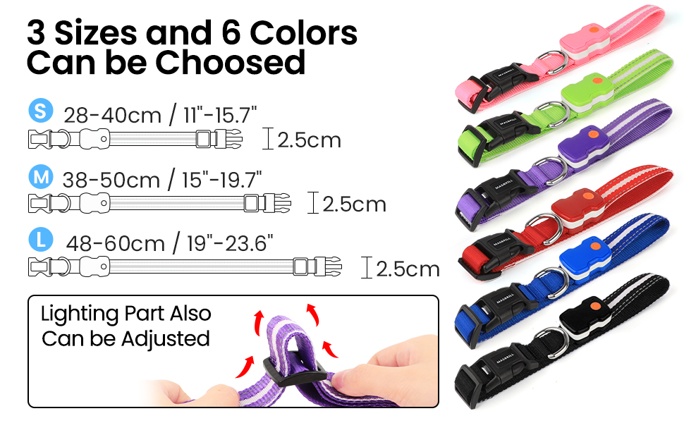 Світлодіодне нашийник для собак Masbrill з підзарядкою, 7 кольорів RGB, 8 режимів свічення, регульований, водонепроникний, для собак малого, середнього та великого розміру, чорний, розмір M