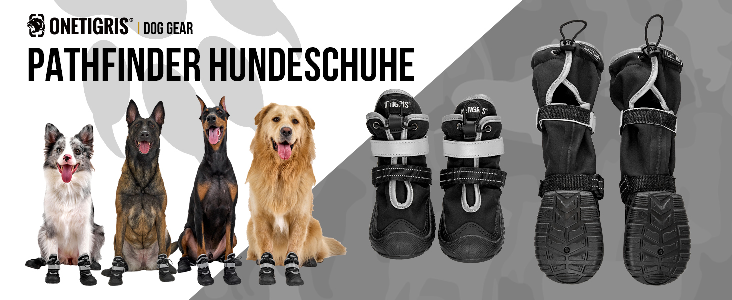 Чоботи для собак OneTigris Pathfinder: 4 шт., чорні, водонепроникні, теплі, регульовані, з світловідбиваючими застібками, розмір 9 (11x8 см)