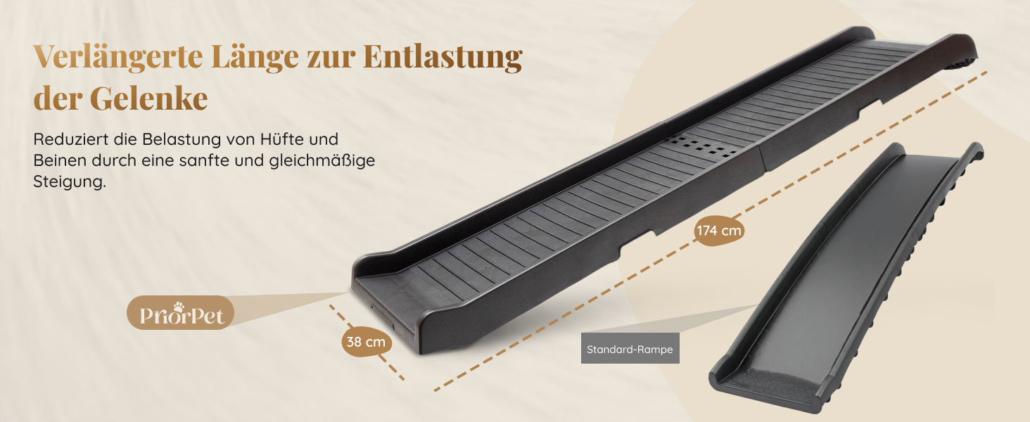 Рампа для собак у машину, складана – 174 см, 38 см – чорна, для великих собак, до 136 кг – підходить для авто та SUV