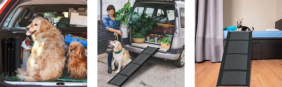 Рампа для собак у автомобіль Aufun, 157x44 см, складна, з антиковзким покриттям, для великих та середніх собак до 110 кг