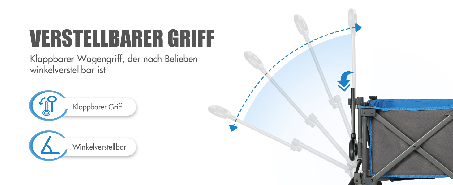 Складаний візок-тележка PORTAL знімний тканний дах, 100 кг, для кемпінгу, саду, пляжу, покупок, блакитний