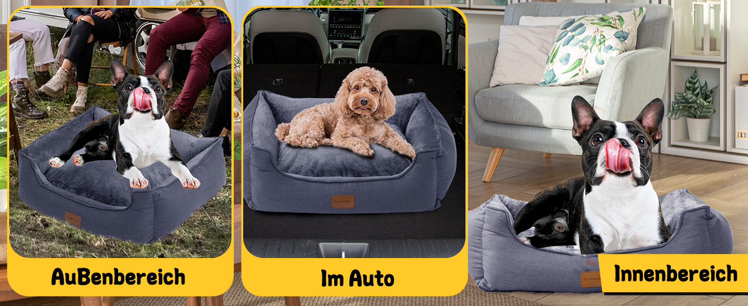 Ортопедичне ліжко для собак, малого та середнього розміру, 52x41x16 см, м'яке та комфортне, кошик для собак з високим бортиком, знімний та пральний чохол, неслизьке, для дому та автомобіля (темно-сірий, S)